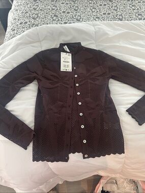 Zara Dark Brown Crochet Knit Cardigan